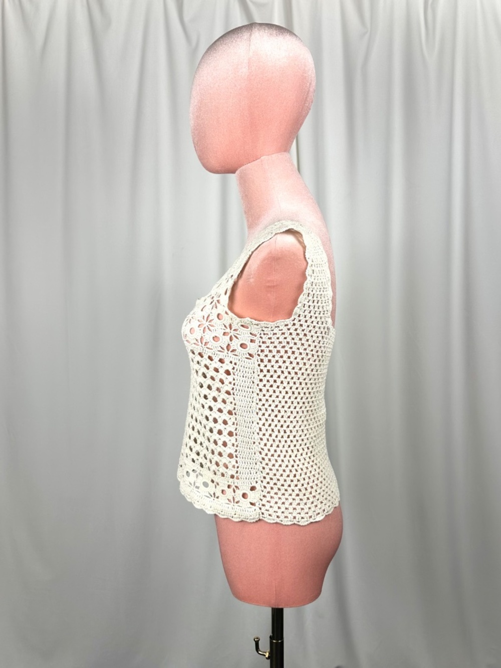 Vintage Handmade Cream Crochet Tank Top Boho Festival Cottagecore XS - Picture 10 of 16